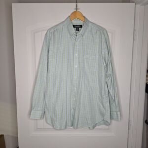Brooks Brothers Country Club Dress Shirt Mens Large Green Blue Egyptian Cotton
